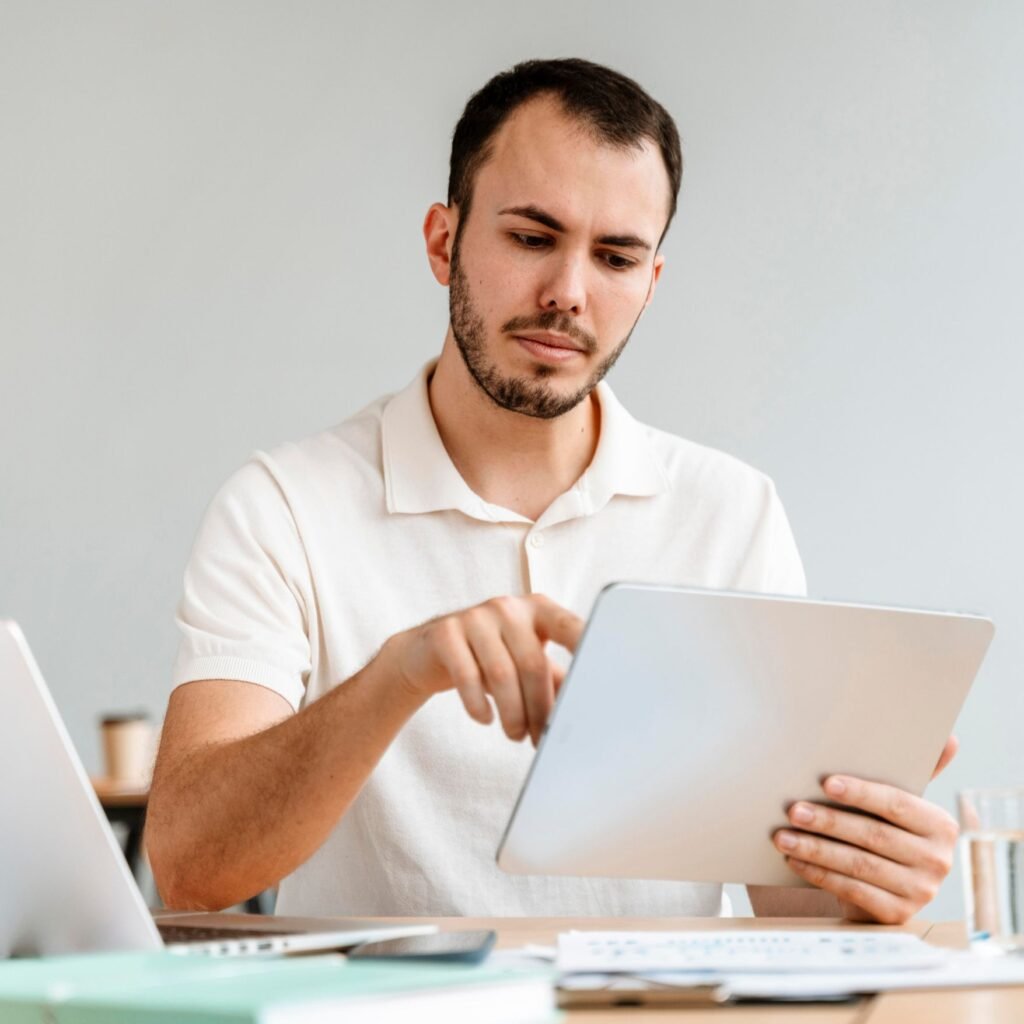 Man reading assessment results