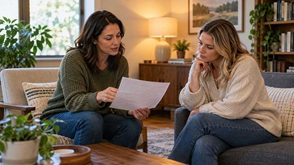 Counselor and adult client reviewing notes together