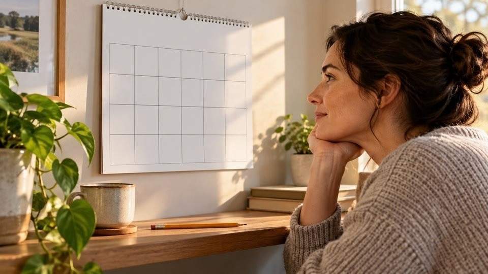 A blank four-week planning calendar and pencil in morning light.