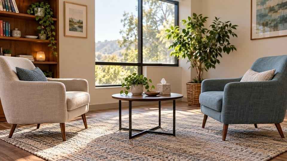 wo comfortable chairs in a bright counseling room